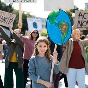 People with placards and posters on global strike for climate change